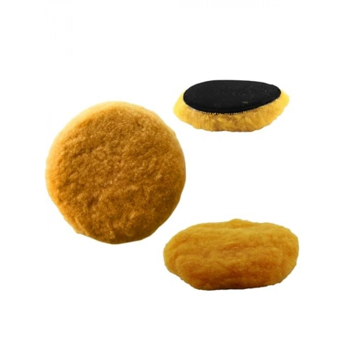 Sarı Renkli 3 Adet Koyun Kuzu Postu Pedi, Ø 125 mm Pasta Cila