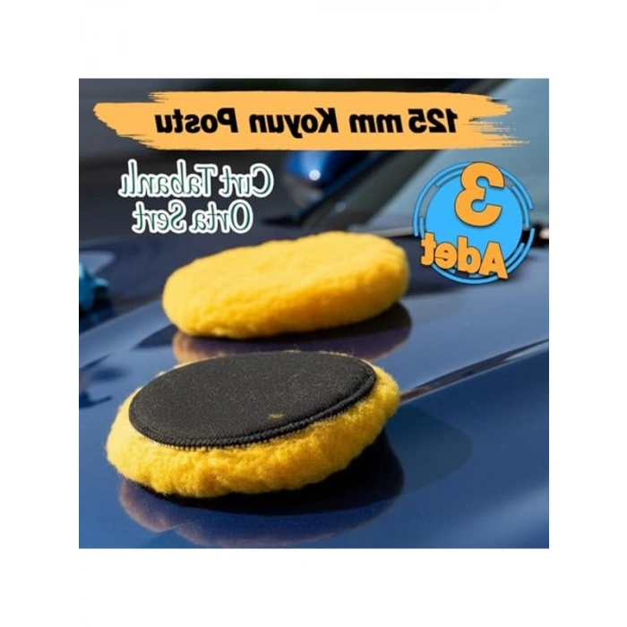 Sarı Renkli 3 Adet Koyun Kuzu Postu Pedi, Ø 125 mm Pasta Cila