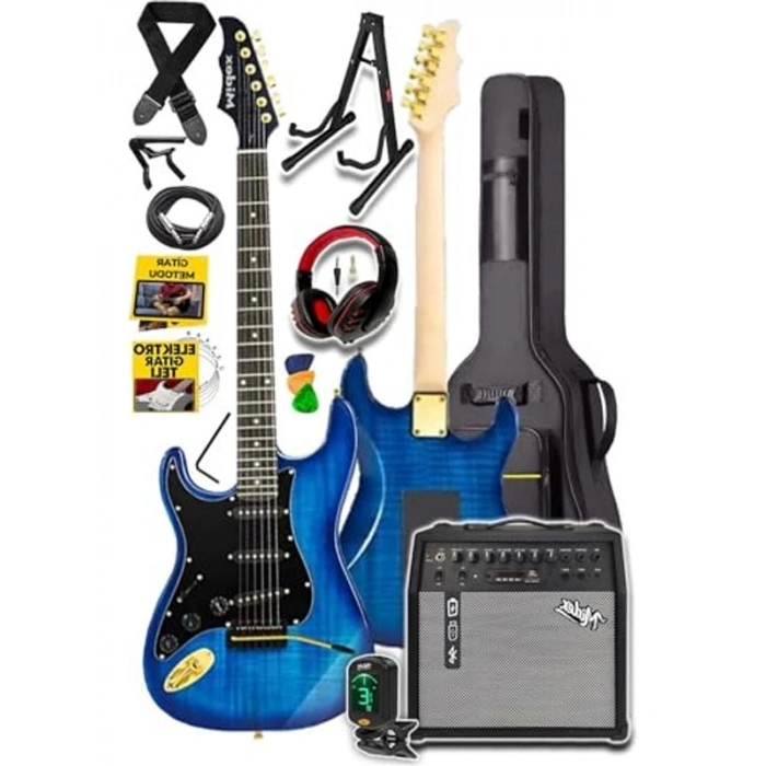 Şarjlı 50W Amfili Elektro Gitar Seti, Tam Ekipman İçerir