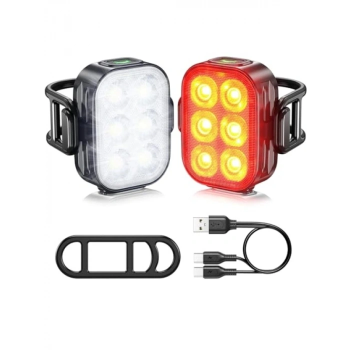Şarjlı Bisiklet Işığı Seti - Ön ve Arka Flaşlı, Su Geçirmez