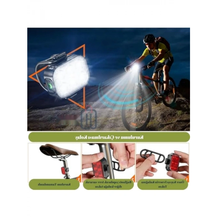 Şarjlı Bisiklet Işığı Seti - Ön ve Arka Flaşlı, Su Geçirmez