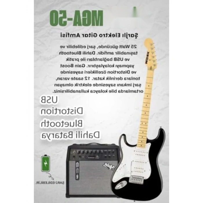 Şarjlı BT Amfili Elektro Gitar Seti - 50W, HSH Manyetik