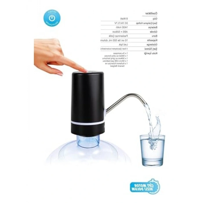 Şarjlı Çift Motorlu Damacana Su Pompası, Siyah Renk