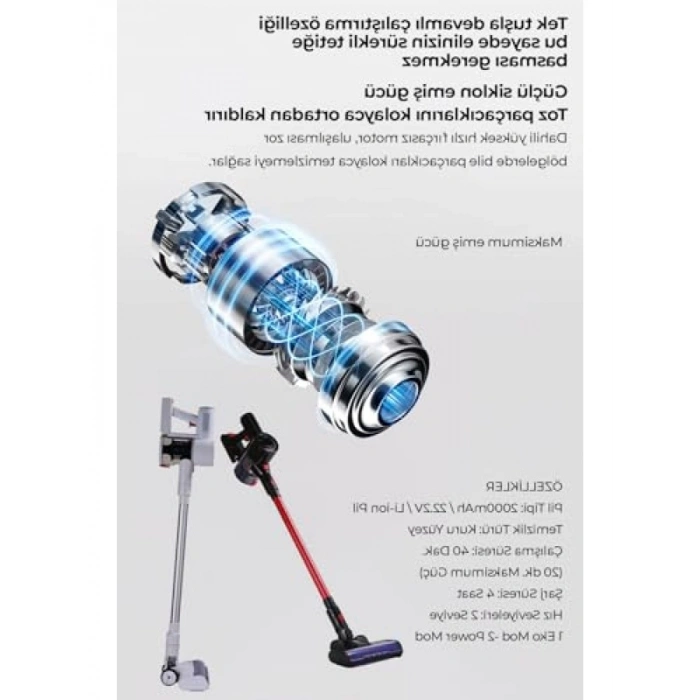 Şarjlı Dikey Süpürge - Kablosuz, Güçlü Emme, Ergonomik Tasarım