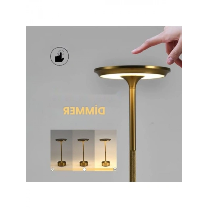 Şarjlı Dimmerli Metal Kasa Masa Lambası, 3 Renk Işıklı