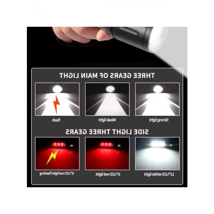 Şarjlı El Feneri - 2000 Lümen, 6 Işık Modlu, Suya Dayanıklı