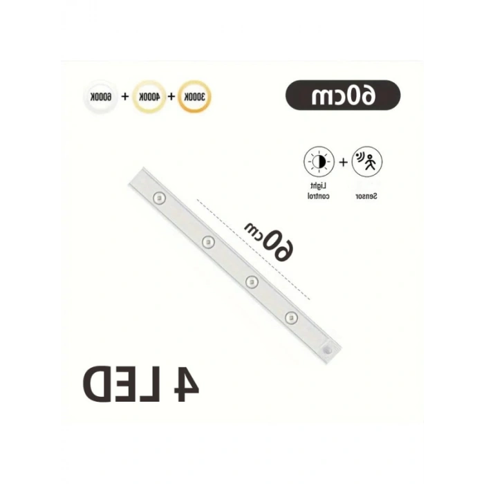 Şarjlı Hareket Sensörlü LED Şerit - 60cm, 3 Renkli, Çok Amaçlı Aydınlatma