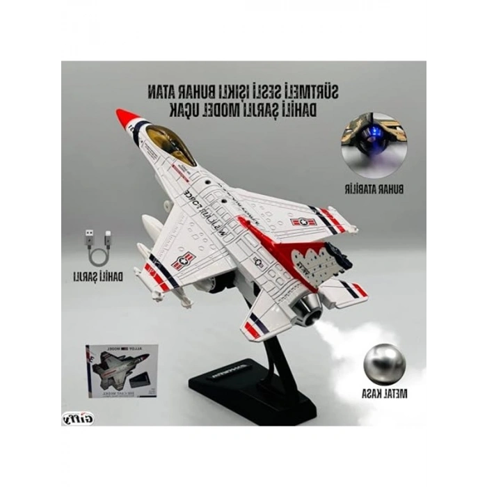 Şarjlı Işıklı Metal Model Uçak, Sesli ve Standlı Savaş Uçağı Tasarımıyla