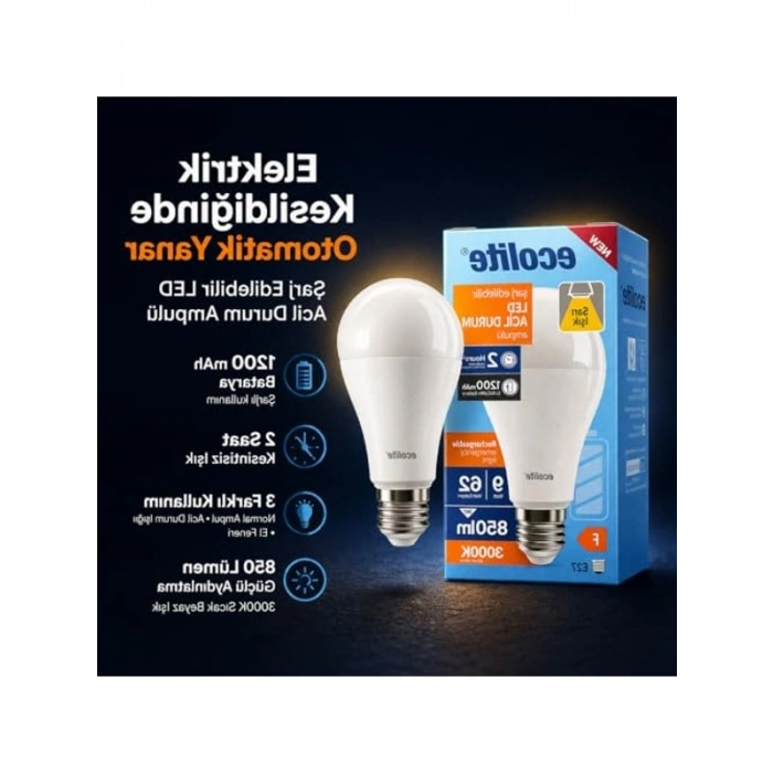 Şarjlı LED Acil Durum Ampulü, 9W E27 Gün Işığı Renk
