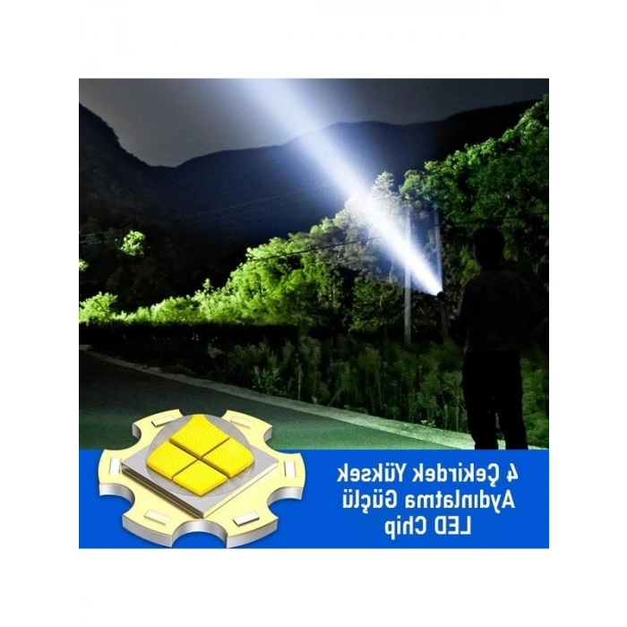 Şarjlı LED el feneri, 5 ışık modu ve zoom özelliği