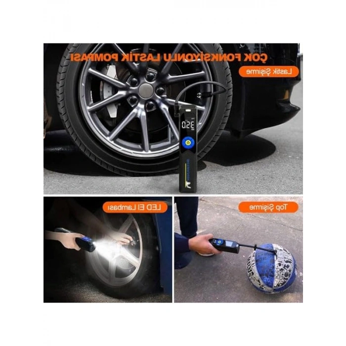 Şarjlı Li-ion Lastik Pompası, 150 PSI ve Led Aydınlatma Özellikli
