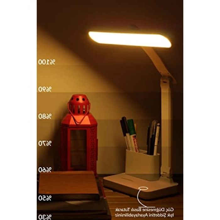 Şarjlı Masa Lambası - 3 Renk, Dokunmatik, Telefon Standlı