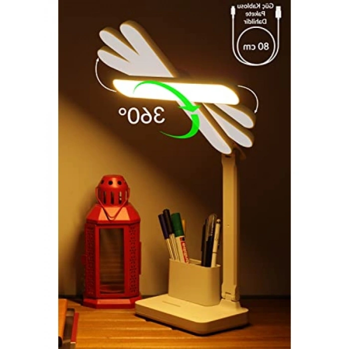 Şarjlı Masa Lambası - 3 Renk, Dokunmatik, Telefon Standlı