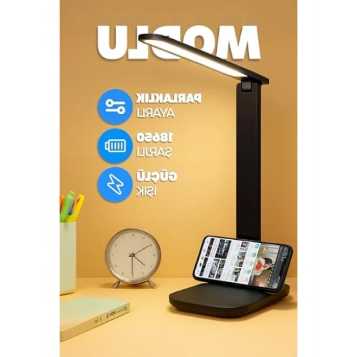 Şarjlı Masa Lambası, 3 Renk Dokunmatik, Telefon Standlı, 9W