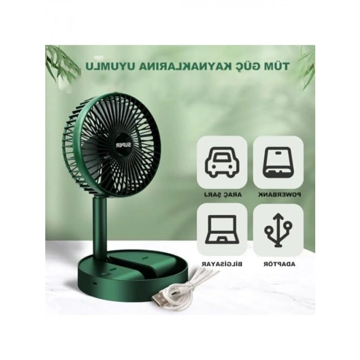 Şarjlı Masaüstü Vantilatör, 3 Kademeli Hız Ayarı