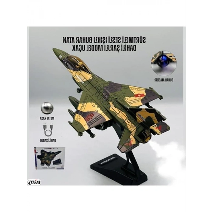 Şarjlı Metal Uçak Oyuncak, Işıklı ve Sesli, Savaş Uçağı Modeli
