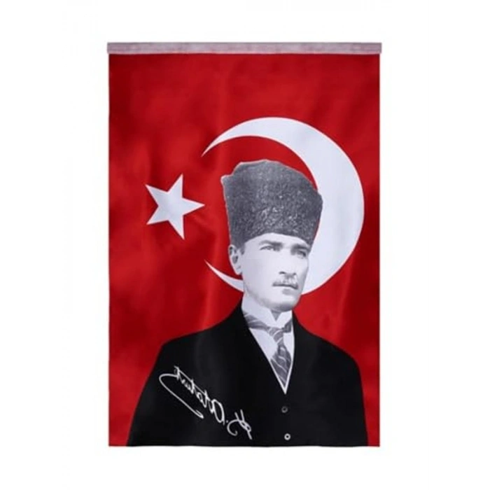 Saten Türk bayrağı, Atatürk posterli, 70x100 cm