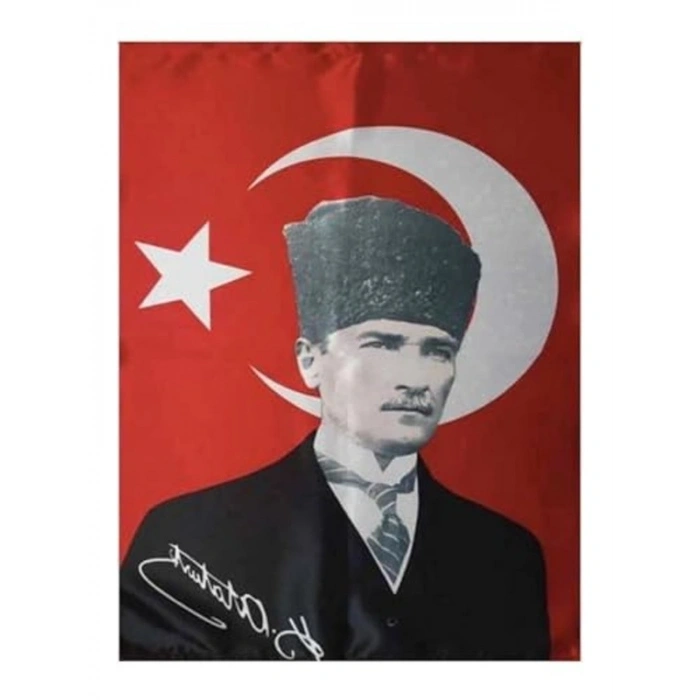 Saten Türk bayrağı, Atatürk posterli, 70x100 cm