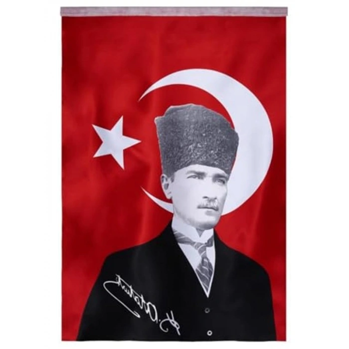 Saten Türk bayrağı, Atatürk posterli, 70x100 cm