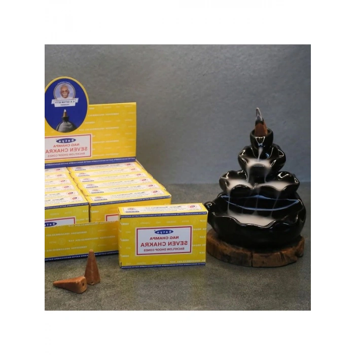 Satya Nag Champa Konik Tütsü- backflow cones (Geri Akışkanlı)(Premium Natural Incense Cones) (7 Chakra)