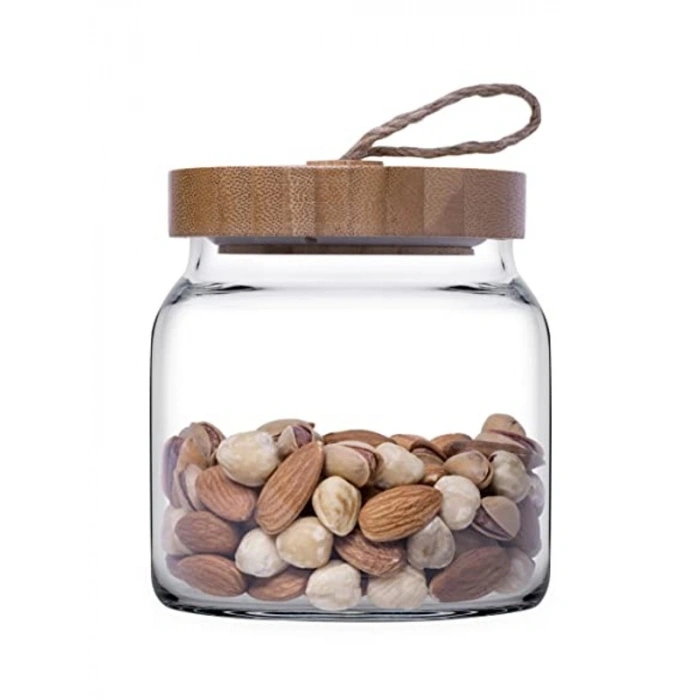 Şeffaf 575 cc Ahşap Kapaklı Kavanoz