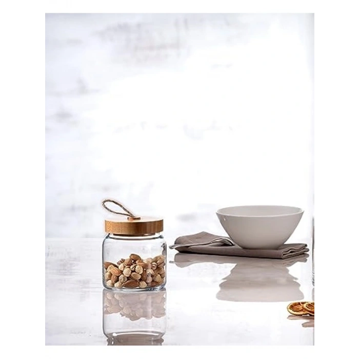 Şeffaf 575 cc Ahşap Kapaklı Kavanoz