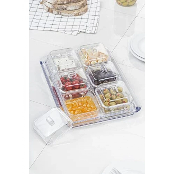Şeffaf Akrilik Kapaklı Kahvaltılık Seti ve Saklama Kabı (6lı)