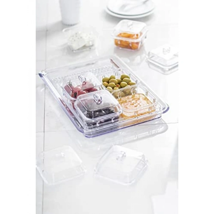Şeffaf Akrilik Kapaklı Kahvaltılık Seti ve Saklama Kabı (6lı)