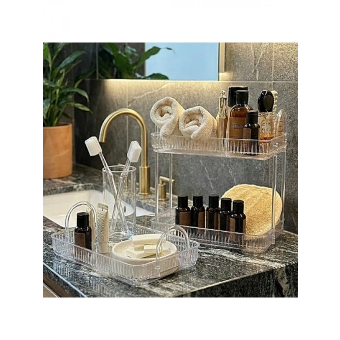 Şeffaf Banyo Düzenleyici Organizer - İki Katlı Set