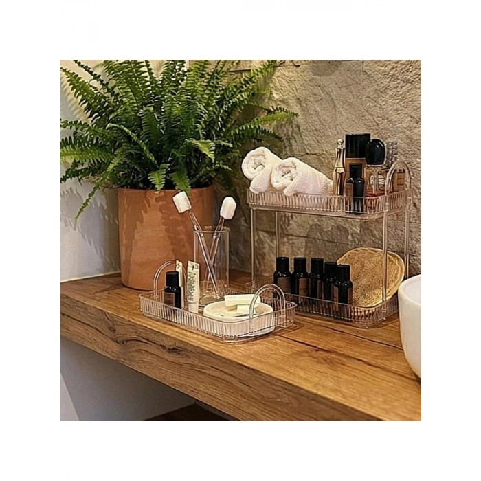 Şeffaf Banyo Düzenleyici Organizer - İki Katlı Set