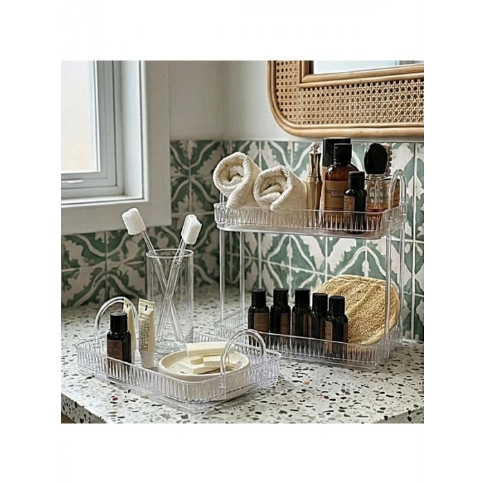Şeffaf Banyo Düzenleyici Organizer - İki Katlı Set