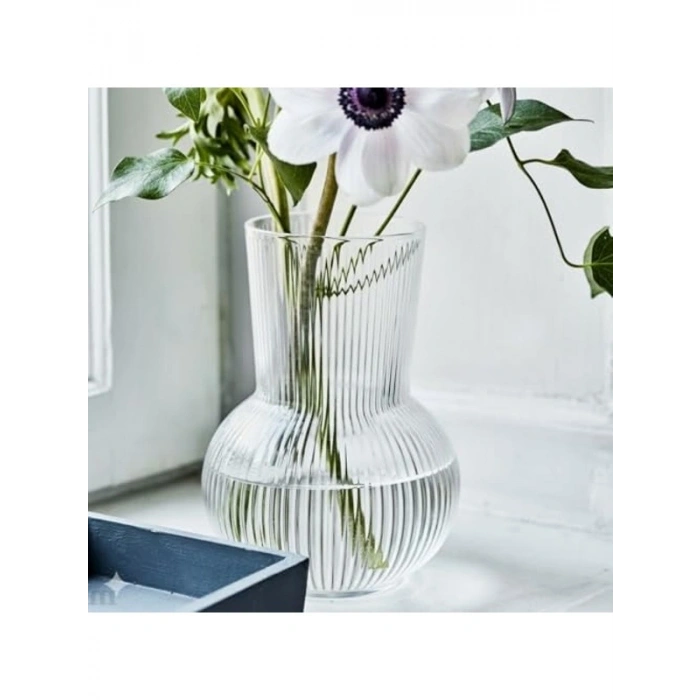 Şeffaf Cam Vazo, Çizgili Tasarım, 25 cm Modern Stil