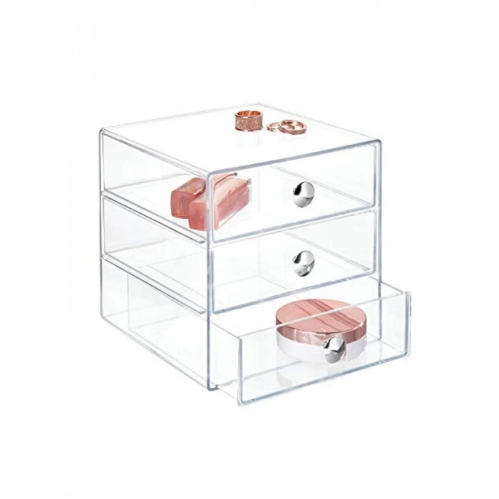 Şeffaf Çekmeceli Organizer Seti, 3 Çekmeceli, 4 Adet