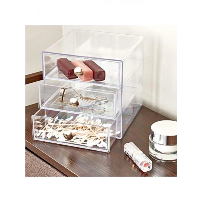 Şeffaf Çekmeceli Organizer Seti, 3 Çekmeceli, 4 Adet