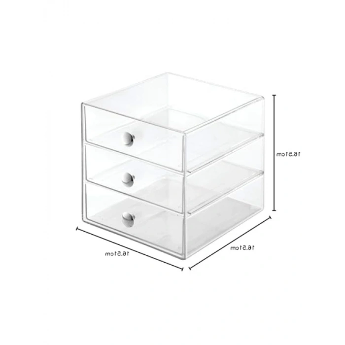 Şeffaf Çekmeceli Organizer Seti, 3 Çekmeceli, 4 Adet