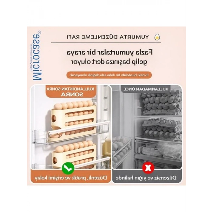 Şeffaf Dolapiçi Yuvarlanır Tip Yumurta Organizer ve Standı