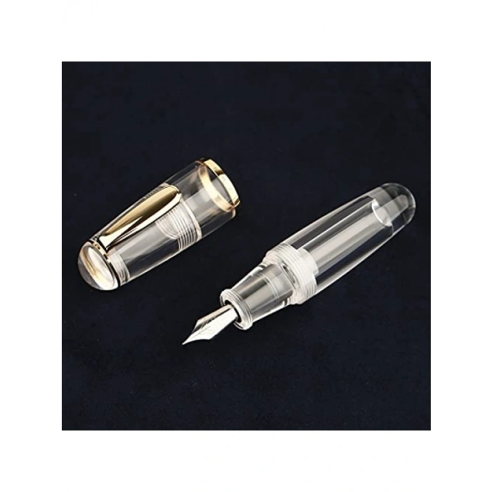 Şeffaf Dolma Kalem - Büyük Kapasiteli, Altın Kaplama Uç