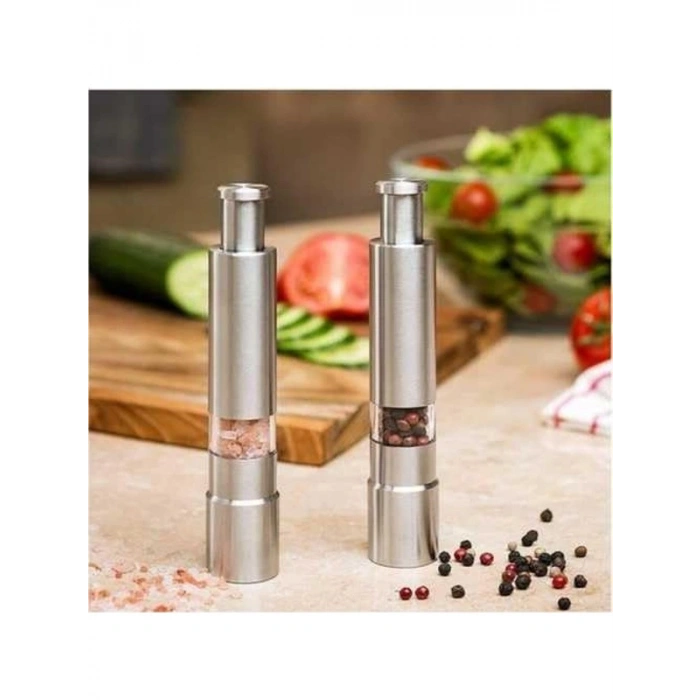 Şeffaf Hazneli Paslanmaz Çelik Biber ve Tuz Değirmeni