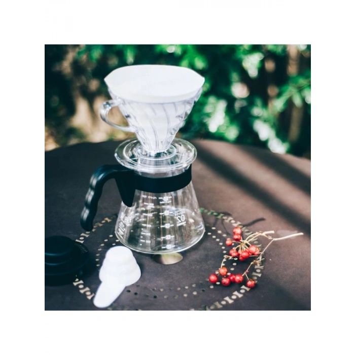 Şeffaf Kahve Demleme Seti - V60, Akrilonitril Stirenden Üretilmiş
