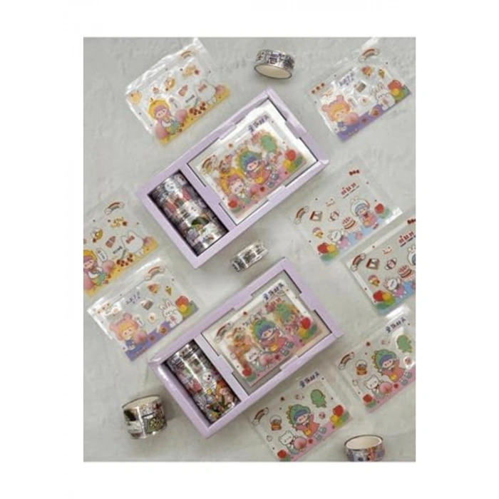 Şeffaf Kutu ile Sticker ve Washi Bant Seti, 4lü