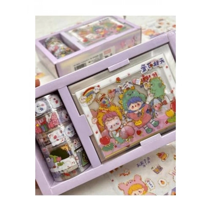 Şeffaf Kutu ile Sticker ve Washi Bant Seti, 4lü