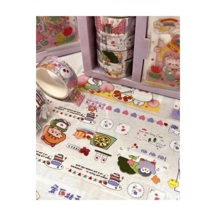Şeffaf Kutu ile Sticker ve Washi Bant Seti, 4lü