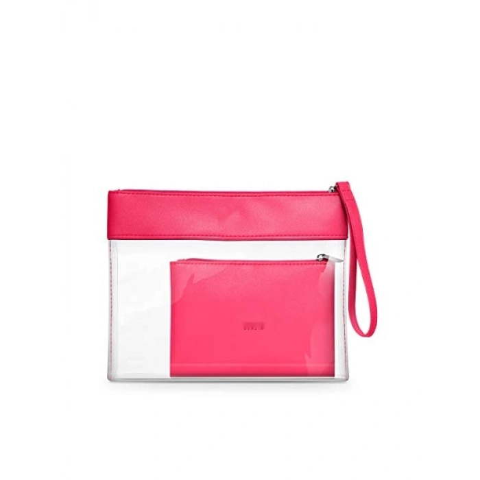 Şeffaf Makyaj Çantası - Fuchsia Renk, Pratik Taşıma