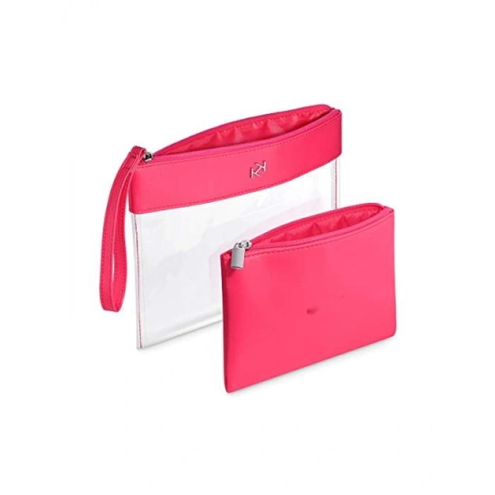 Şeffaf Makyaj Çantası - Fuchsia Renk, Pratik Taşıma
