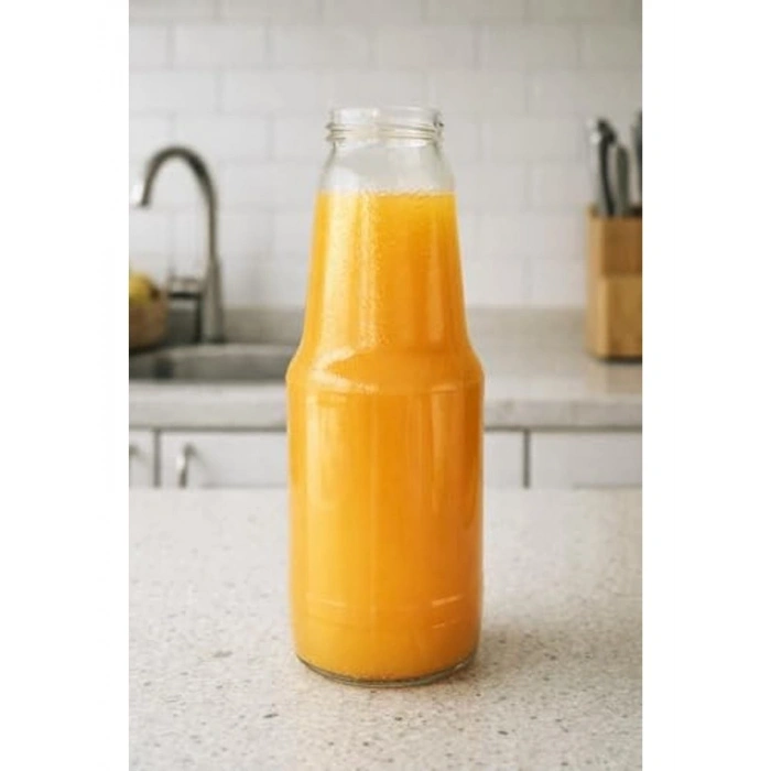 Şeffaf Meyve Suyu Şişesi, 1000 ml Kapasite ile Metal Kapaklı