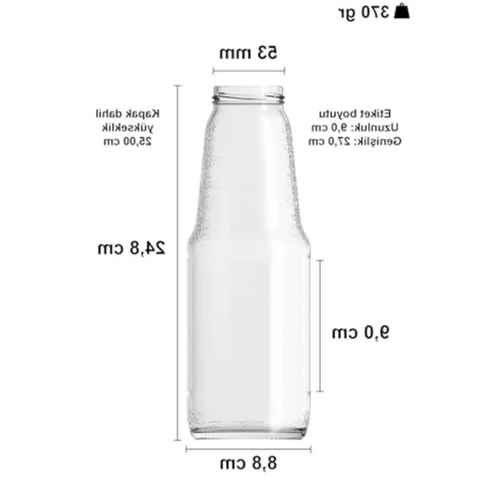 Şeffaf Meyve Suyu Şişesi, 1000 ml Kapasite ile Metal Kapaklı