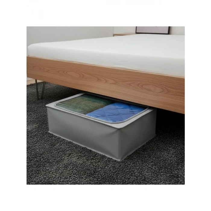 Şeffaf Pencereli Gri Yatak Altı Organizer, 46x66x20 cm