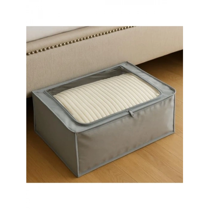 Şeffaf Pencereli Gri Yatak Altı Organizer, 46x66x20 cm