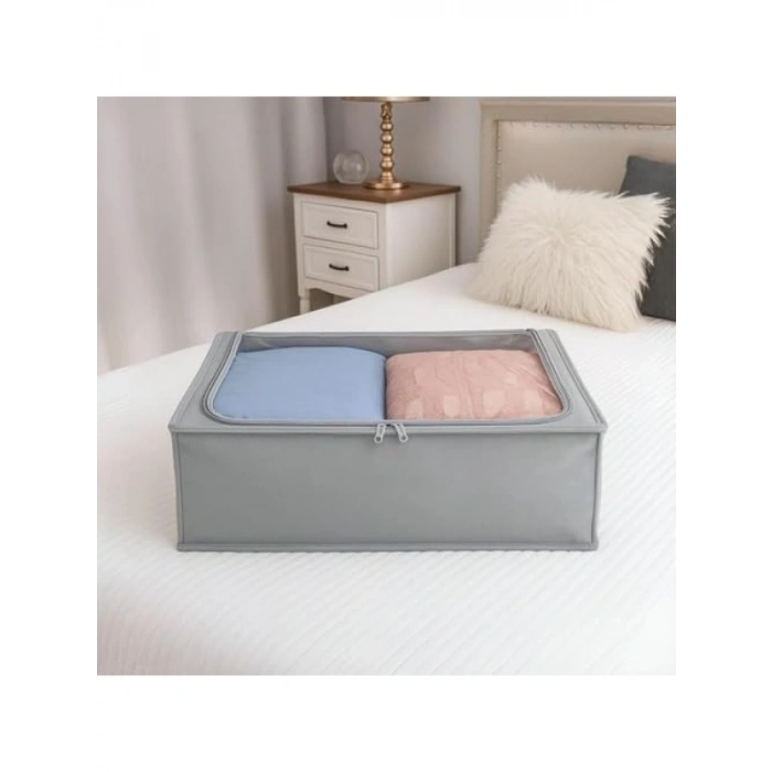 Şeffaf Pencereli Gri Yatak Altı Organizer, 46x66x20 cm