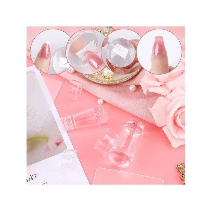 Şeffaf Silikon Nail Art Stamper Seti - Tırnak Baskı Aleti